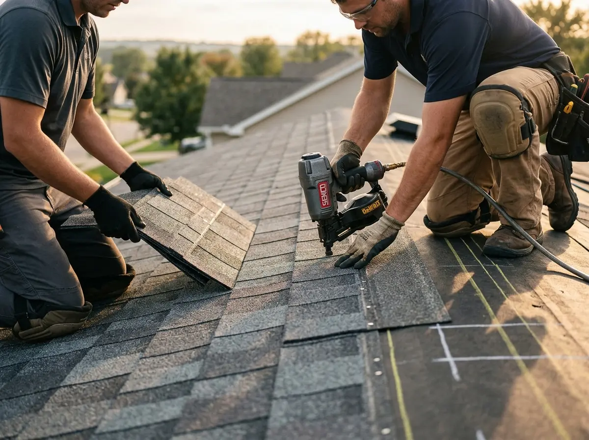 Professional roofer working on a residential roof in El Dorado Hills